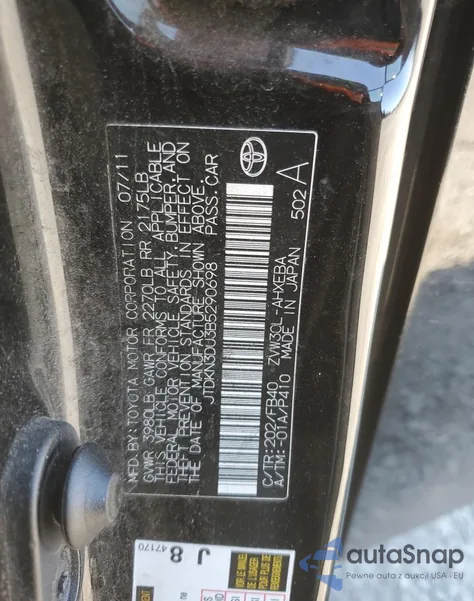 2011 Toyota Prius z USA, uszkodzony, nr VIN JTDKN3DU3B5290698